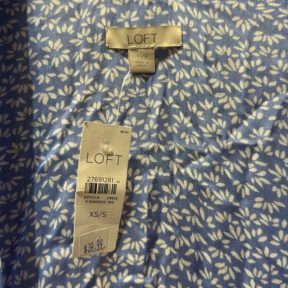 LOFT Floral Boho Open Front Short Kimono Women’s Size XS-S Blue & White … - Picture 3 of 5